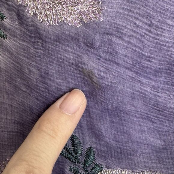 Soft Surroundings Floral Embroidered Silk Tunic XL Purple Fairy Whimsical Boho - Picture 7 of 9